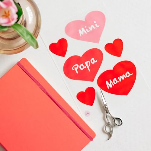 Bügelbilder Mama, Papa, Mini Herzen, A4-Set für Textilien mit zum Aufbügeln | Dekoration Kleidungsreparatur von T-Shirts, Hoodies, Jeans für Kinder, Erwachsene | Bügelflicken Herzen von Stickly