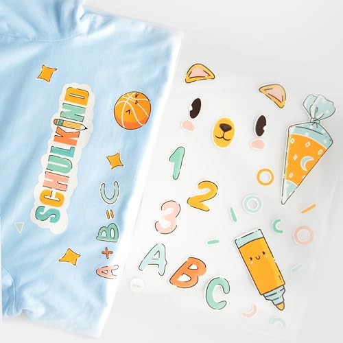 Bügelbilder Schule Set für Textilien, DIN A4 zum Aufbügeln | Dekoration von T-Shirts, Hoodies, Jeans, Schultüten | Patches für Kinder, Jungs, Mädchen Bügelbilder Schule Set für Textilien, DIN A4 zum Aufbügeln | Dekoration von T-Shirts, Hoodies, Jeans, Schultüten | Patches für Kinder, Jungs, Mädchen von Stickly