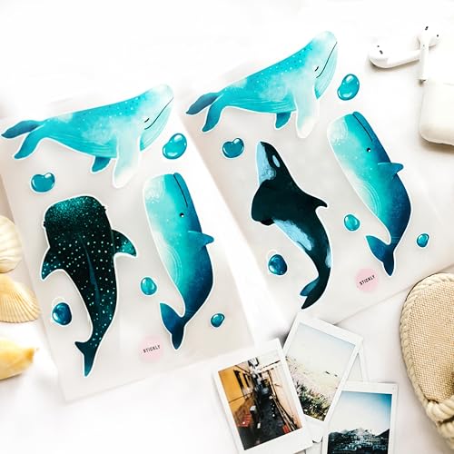 Stickly Bügelbilder Wale Meerestiere Set für Textilien, 2 Bögen DIN A5 zum Aufbügeln | Deko Stoffreparatur von T-Shirts, Jeans, Hoodies | Patches groß klein für Kinder Babys von Stickly