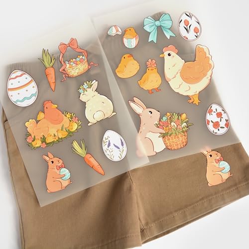 Bügelbilder frohe Ostern, Osterhase, Ostereier, Hühner A5-Set für Textilien, 2 Bögen zum Aufbügeln | Deko Stoffreparatur von T-Shirts Jeans Jacken, Patches für Babys Kinder Bügelbilder frohe Ostern, Osterhase, Ostereier, Hühner A5-Set für Textilien, 2 Bögen zum Aufbügeln | Deko Stoffreparatur von T-Shirts Jeans Jacken, Patches für Babys Kinder von Stickly