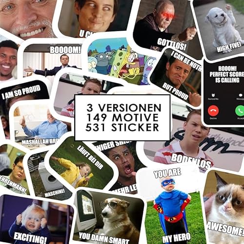 3 Version Set Lehrer Meme Sticker (1.Version/Jugendwort/Nur positive) / Aufkleber 531 Stk. / 149 Motive/Lehrermemes für Noten/Lehrer Sticker/Lehrergeschenk/Lehrergeschenk Abschied von StickyMemes030