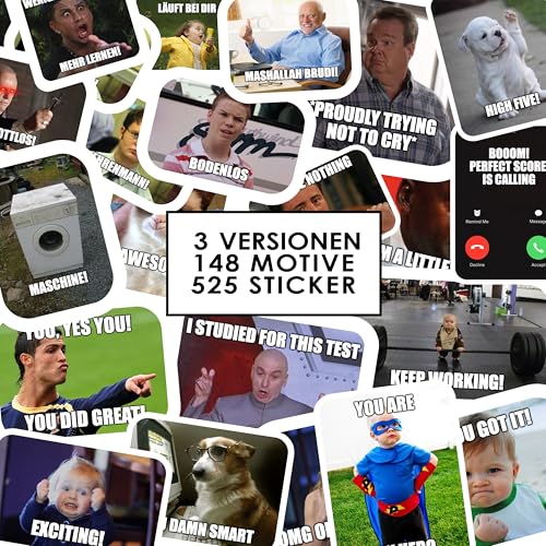 3 Version Set Lehrer Meme Sticker (2.Version/Jugendwort/Nur positive) / Aufkleber 525 Stk. / 148 Motive/Lehrermemes für Noten/Lehrer Sticker/Lehrergeschenk/Lehrergeschenk Abschied von StickyMemes030