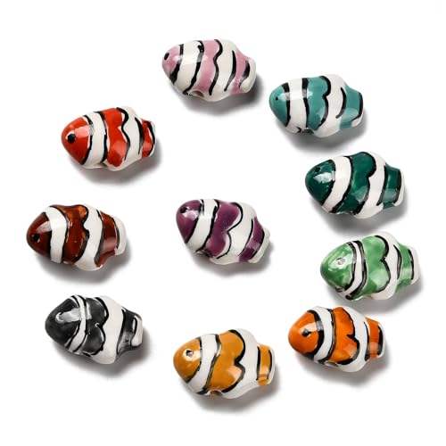 Stiesy 10 Stück gestreifte tropische Fisch-Keramikperlen, zufällige Farbe, Meerestiere, Porzellan, Bastelperlen, Abstandshalter für DIY-Armbänder, Halsketten, Bastelbedarf Stiesy 10 Stück gestreifte tropische Fisch-Keramikperlen, zufällige Farbe, Meerestiere, Porzellan, Bastelperlen, Abstandshalter für DIY-Armbänder, Halsketten, Bastelbedarf von Stiesy