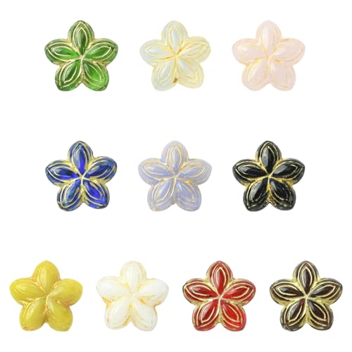 Stiesy 10 Stück handgefertigte Lampwork-Glasperlen mit goldenem Metall umhüllten Blumen-Abstandshalter für Schmuckherstellung, Bastelbedarf für Erwachsene von Stiesy