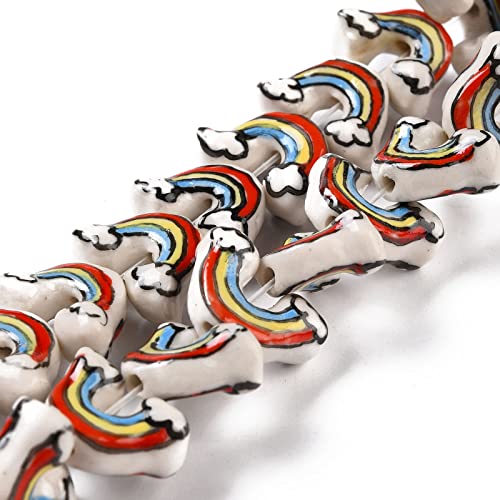 Stiesy 10 Stück handgefertigte Regenbogen-Porzellan-Perlen, bunte Keramikperlen mit 1,6 mm Loch für Schmuckherstellung, Bastelarbeiten von Stiesy