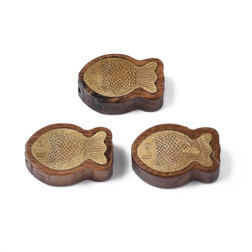 Stiesy 10 Stück natürliche Holz-Fischperlen mit rohen Messingscheiben, Meerestierform, Holzperlen, Großpackung für DIY-Halsketten, Armbänder, Schmuckherstellung, einzigartige Geschenke von Stiesy