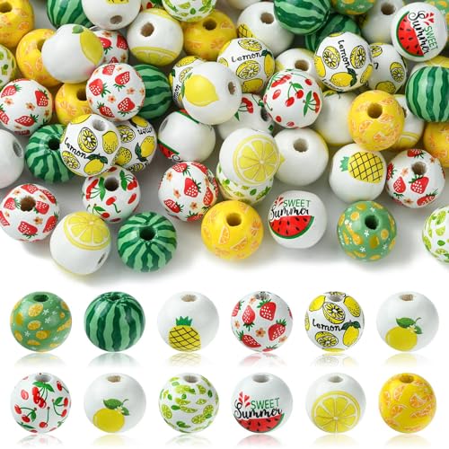 Stiesy 100 Stück 11 Stile Obst bedruckte Holzperlen Holz 16 mm runde Perlen Erdbeere Wassermelone Ananas Abstandshalter Perlen Set für Schmuckherstellung DIY Armband Stiesy 100 Stück 11 Stile Obst bedruckte Holzperlen Holz 16 mm runde Perlen Erdbeere Wassermelone Ananas Abstandshalter Perlen Set für Schmuckherstellung DIY Armband von Stiesy