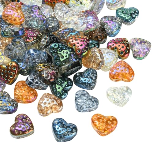 "Stiesy 100 Stück Herzperlen, galvanisiert, transparente, süße Herzperlen, herzförmige Meteorit-Abstandsperlen für Valentinstag, Schmuck, Armbandherstellung, Basteln von Stiesy