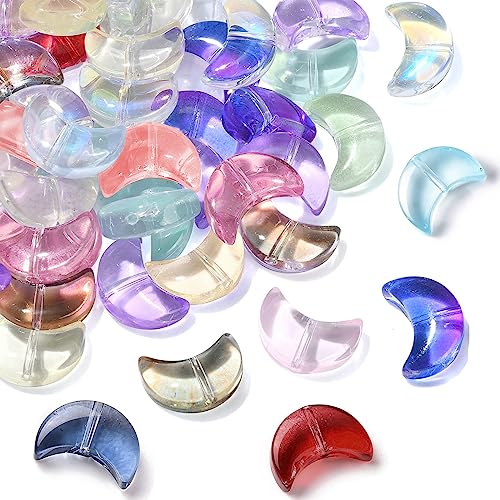 Stiesy 100 Stück bunte Mond-Glasperlen, Halbmond, Kristallglasperlen, transparente Abstandshalter Perlen für DIY-Schmuckherstellung, Bastelarmbänder von Stiesy