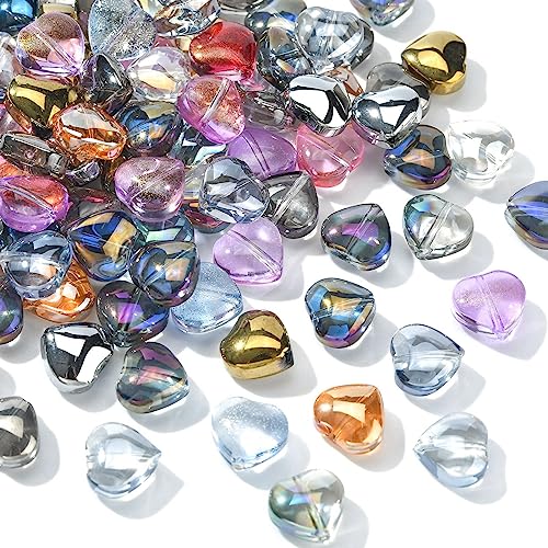 Stiesy 100 Stück galvanisierte Herz-Glasperlen mit Glitzerpulver, Liebesherz, Abstandshalter für DIY-Schmuckherstellung, Valentinstagsgeschenke Stiesy 100 Stück galvanisierte Herz-Glasperlen mit Glitzerpulver, Liebesherz, Abstandshalter für DIY-Schmuckherstellung, Valentinstagsgeschenke von Stiesy