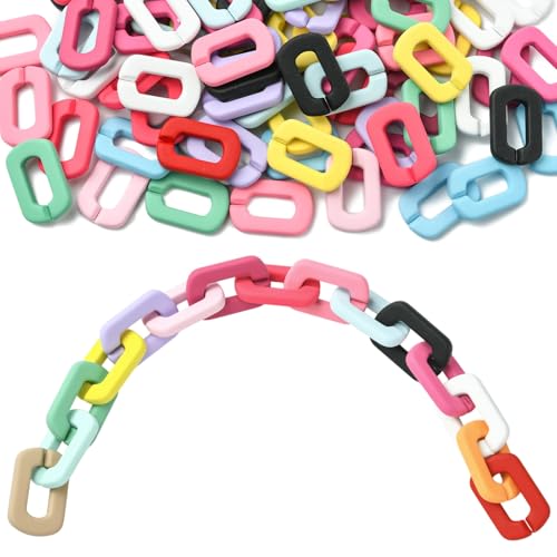 Stiesy 100 Stück gummierte Acryl-Verbindungsringe, rechteckig, Kunststoff, Schnellverbindungsperlen für Handtasche, Geldbörse, Handygurt, Schlüsselanhänger, Schmuckherstellung, verschiedene Farben von Stiesy