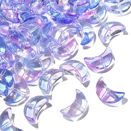 Stiesy 100 Stück lilafarbene Halbmond-Perlen, galvanisiert, transparente Glasperlen mit Goldfolie, für selbstgemachte Halsketten, Ohrringe, Armbänder, Schmuckherstellung von Stiesy