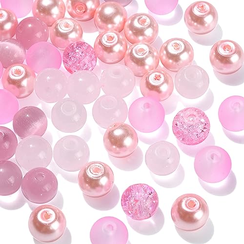 Stiesy 100 Stück rosa Serie 8 mm runde Glasperlen Kristall Bubblegum Perlen Runde Kugel Abstandshalter lose Perlen für DIY Handwerk Armbänder Schmuckherstellung von Stiesy