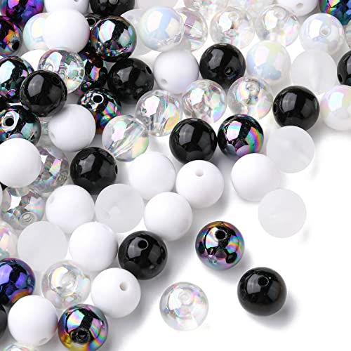 Stiesy 100 Stück schwarze weiße Serie Perlen Acryl 16 mm runde Kaugummi-Perlen UV-Überzug Ball Spacer Perlen für DIY Handwerk Armband Schmuck machen von Stiesy
