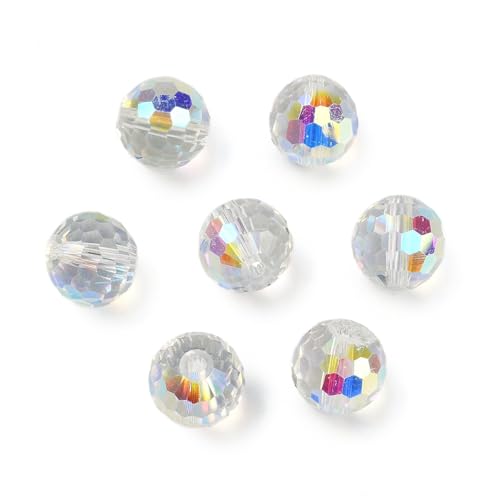Stiesy 100 Stück transparente AB-farbige facettierte Glasperlen, rund, 10 mm, glitzernde Abstandshalter, Großpackung für Hochzeitsschmuck, Bastelarbeiten von Stiesy