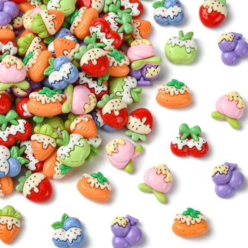 Stiesy 100 Stück undurchsichtige Harz-Obstschleim-Charms, Cabochons, Nachahmung von Lebensmitteln, Kirsche, Pfirsichtraube, ohne Loch, flache Rückseite, Perlen für Kawaii, DIY, Schmuck, Handyhüllen Stiesy 100 Stück undurchsichtige Harz-Obstschleim-Charms, Cabochons, Nachahmung von Lebensmitteln, Kirsche, Pfirsichtraube, ohne Loch, flache Rückseite, Perlen für Kawaii, DIY, Schmuck, Handyhüllen von Stiesy