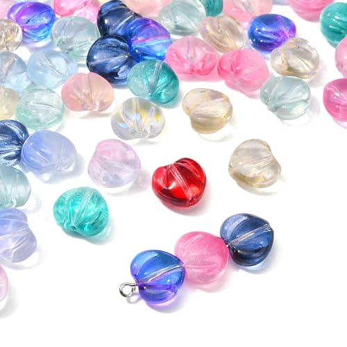 Stiesy 120 Stück Herz-Glasperlen, galvanisiert, bunte süße Herz-Lampwork-Perlen, transparente Abstandsperlen für DIY-Handwerk, Schmuckherstellung, Armbänder, Halsketten von Stiesy