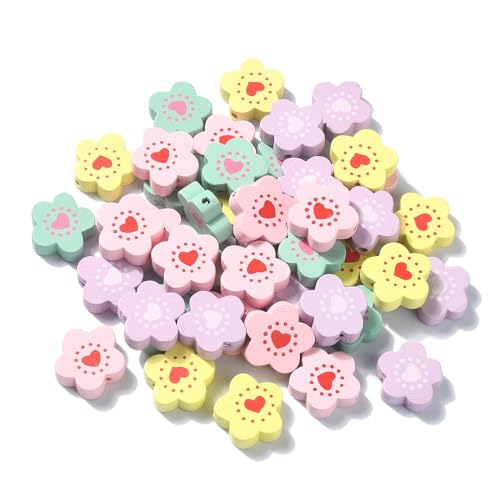 Stiesy 150 Stück 5 Farben Holz-Blumenperlen, florale Holz-Abstandsperlen, Blume mit Herzperlen, Großpackung für Armbänder, Schmuckherstellung, Basteln, Geschenke, DIY Stiesy 150 Stück 5 Farben Holz-Blumenperlen, florale Holz-Abstandsperlen, Blume mit Herzperlen, Großpackung für Armbänder, Schmuckherstellung, Basteln, Geschenke, DIY von Stiesy