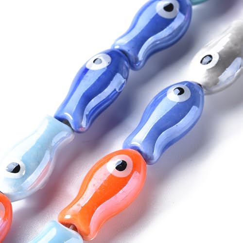 Stiesy 16 Stück/Strang, handgefertigte Familienrosen, Porzellan-Fischperlen, Strang, gemischte Farben, Porzellan-Keramikperlen für Armbänder, Ohrringe, Halsketten, DIY-Schmuckherstellung von Stiesy