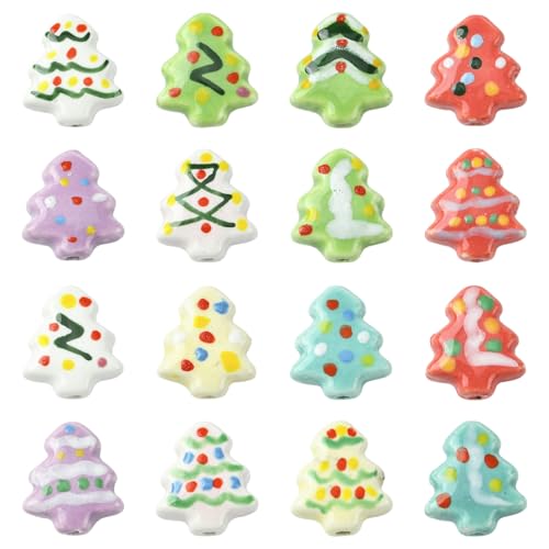 Stiesy 16 Stück handgefertigte Familienrosen-Porzellan-Weihnachtsbaumperlen, gemischte Farben, Keramik-Abstandshalter (16,5–17 mm) für DIY-Ornamente, Schmuck, Geschenke, Bastelbedarf von Stiesy