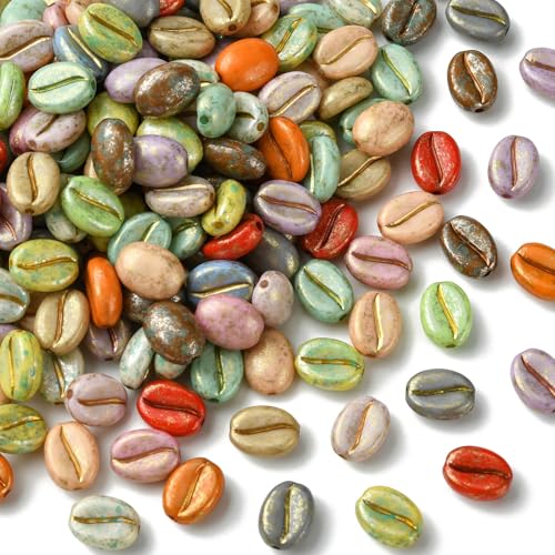 Stiesy 200 Stück Acryl-Kaffeebohnen-Perlen, gemischte Farben, Lebensmittel-Perlen mit 1,2 mm geraden Löchern, niedliche, lose Abstandshalter, Perlen für DIY-Halsketten, Armbänder, Ohrringe, von Stiesy