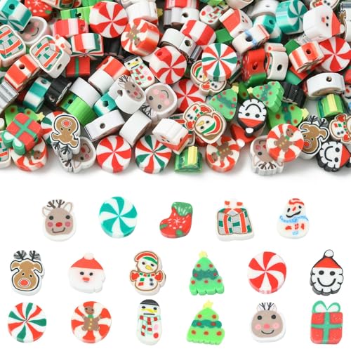 Stiesy 200 Stück Weihnachts-Polymer-Ton-Perlen, gemischte Schneemann-Geschenktüte, Strümpfe, Baumformen, Abstandhalter, lose Perlen, Großpackung für Urlaub, Basteln, Baumschmuck, Geschenkanhänger, 200 Stiesy 200 Stück Weihnachts-Polymer-Ton-Perlen, gemischte Schneemann-Geschenktüte, Strümpfe, Baumformen, Abstandhalter, lose Perlen, Großpackung für Urlaub, Basteln, Baumschmuck, Geschenkanhänger, 200 von Stiesy