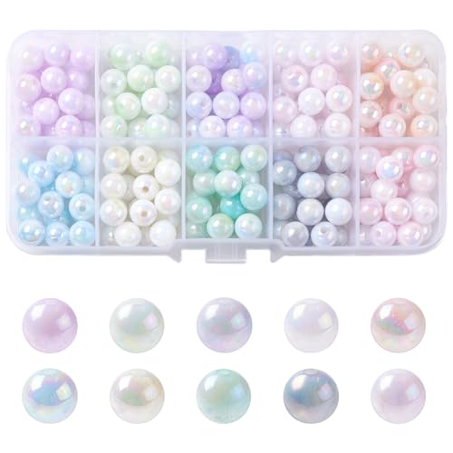 Stiesy 250 Stück 10 Farben Runde Perlen 8 mm Farbverlauf Acryl Perlen Ball Spacer Lose Perlen Set für DIY Handwerk Armbänder Halskette Schmuck Herstellung von Stiesy