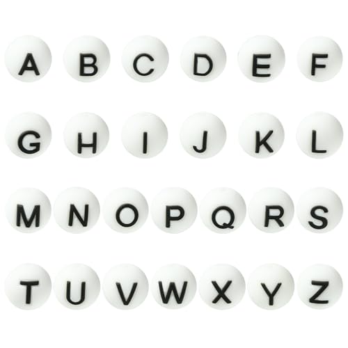 Stiesy 26 weiße Silikon-Buchstabenperlen mit 3 mm Loch, 10 mm, rund, zum Selbermachen, Alphabet, Bastelbedarf, Großpackung für Initial-Halsketten, Bastelbedarf Stiesy 26 weiße Silikon-Buchstabenperlen mit 3 mm Loch, 10 mm, rund, zum Selbermachen, Alphabet, Bastelbedarf, Großpackung für Initial-Halsketten, Bastelbedarf von Stiesy