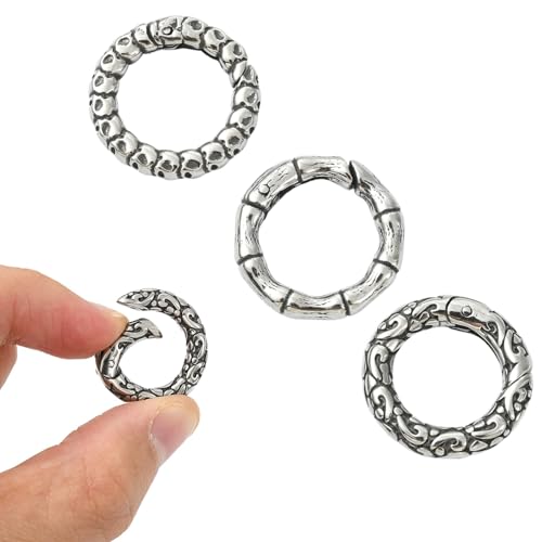 Stiesy 3 Stück 316 Edelstahl strukturierte Federtorringe 3 Stile Antik-Silber Schmuckverschluss O-Ringe Schlüsselanhänger für DIY Damen Herren Auto Schlüsselanhänger Handtasche Geldbörse Riemen von Stiesy