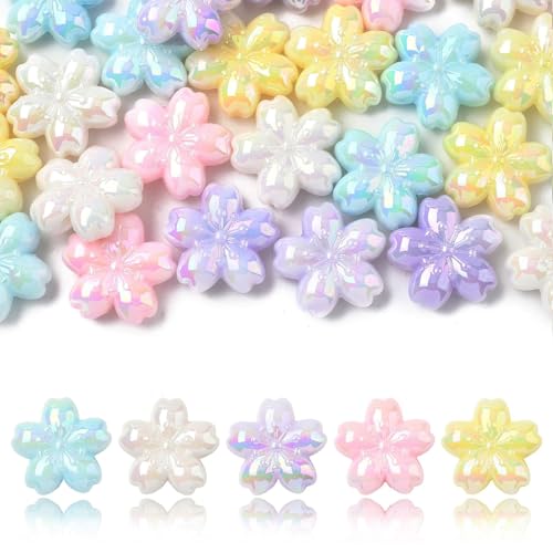Stiesy 30 Stück Acryl-Blumenperlen, UV-Beschichtung, florale Abstandshalter, Kirschblüten, DIY-Schmuckzubehör für Halsketten, Armbänder, Schlüsselanhänger, Handyanhänger von Stiesy