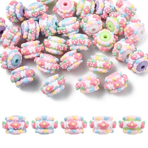 Stiesy 30 Stück handgezeichnete Emaille-Acryl-Pastellperlen, niedliche Erdbeere und Blumen, Rondelle, Abstandshalter, lose Perlen für DIY-Charm-Armbänder, Schmuckherstellung von Stiesy