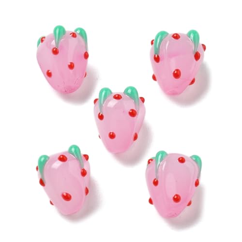 Stiesy 3D-Erdbeerperlen, 30 Stück, rosafarbene Emaille, Lampwork, Obstperlen, Abstandshalter für Kawaii-Schmuckherstellung, DIY-Schlüsselanhänger von Stiesy