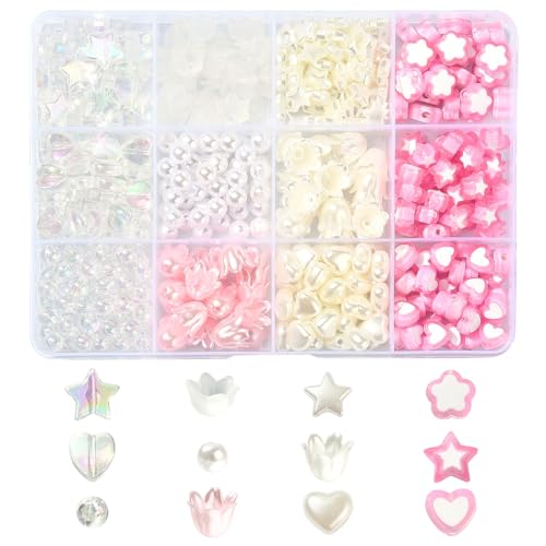 Stiesy 420 Stück 12 Stile Rosa Serie Acryl Perlen Herz Tulpe Blume Sternform Perlen 6 mm Runde Abstandshalter Perlen Kit für Schmuckherstellung DIY Handwerk Halskette Stiesy 420 Stück 12 Stile Rosa Serie Acryl Perlen Herz Tulpe Blume Sternform Perlen 6 mm Runde Abstandshalter Perlen Kit für Schmuckherstellung DIY Handwerk Halskette von Stiesy