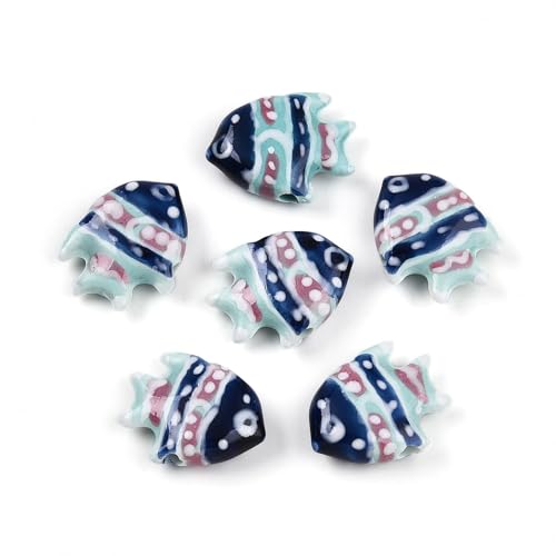 Stiesy 5 handgefertigte Porzellan-Keramik-Fischperlen in Meeresblau, niedliche Meerestier-Form, Bastelperlen für Armbänder, Ohrringe, Halsketten, Schmuckherstellung, DIY Handwerk von Stiesy