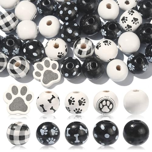 Stiesy 50 Stück 10 Stile Schwarz Weiß Serie Runde Perlen 16 mm Holz Haustier Hund Pfote Knochen Abstandshalter Holzperlen Set für DIY Handwerk Armband Halskette Schmuck Herstellung Stiesy 50 Stück 10 Stile Schwarz Weiß Serie Runde Perlen 16 mm Holz Haustier Hund Pfote Knochen Abstandshalter Holzperlen Set für DIY Handwerk Armband Halskette Schmuck Herstellung von Stiesy