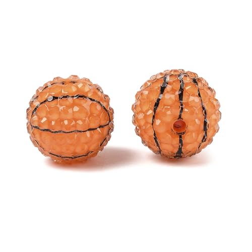 Stiesy 50 Stück Acryl-Basketball-Perlen mit Harz-Strass, Sportball-Thema, Abstandhalter, runde Perlen für Sportthemen, Basteln, Schmuckherstellung von Stiesy