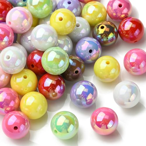 Stiesy 50 Stück UV-beschichtete schillernde Acryl-Bubblegum-Perlen, 19,5 mm, runde Perlen, Abstandshalter, lose Perlen, für Schmuck, Kettenherstellung, Tasche, Handwerk, Abstandshalter, von Stiesy
