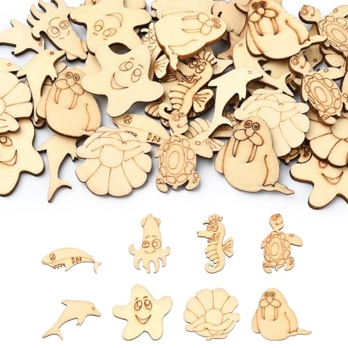 Stiesy 50 Stück unlackierte Holzscheiben mit Ozean-Tiermotiven, zum Basteln, Ozeanwesen, Holzausschnitte, Formen, Stücke, Haie, Oktopus, Seestern, Schildkröten, Holzscheiben für Kartenherstellung, Stiesy 50 Stück unlackierte Holzscheiben mit Ozean-Tiermotiven, zum Basteln, Ozeanwesen, Holzausschnitte, Formen, Stücke, Haie, Oktopus, Seestern, Schildkröten, Holzscheiben für Kartenherstellung, von Stiesy