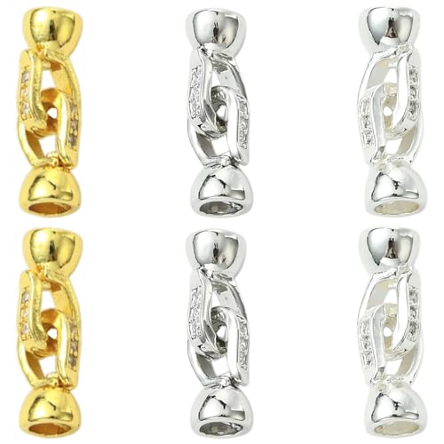 Stiesy 6 Stück Faltverschlüsse mit Zirkonia, Zinklegierung, Mikro-Pavé-Fassung, CZ-Stein, Schmuck-Endverschlüsse für DIY-Halsketten, Armbänder, Basteln von Stiesy