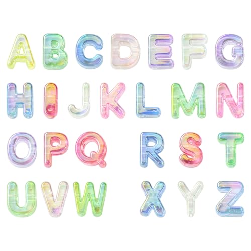 Stiesy A-Z Alphabet-Buchstaben-Schiebeperlen, bunt, europäische Perlen, 6 mm Loch, Acryl, Schmuckherstellung, Zubehör für Armbänder, Halsketten, Namensausweis, Handwerk, 26 Stück von Stiesy