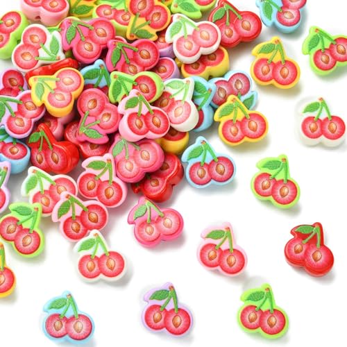 Stiesy Acryl-Kirschperlen mit 2 mm Loch, gemischte Farben, Obstperlen, Großpackung für DIY-Schmuckherstellung, Armbänder, Halsketten, Bastelprojekte, 50 Stück von Stiesy