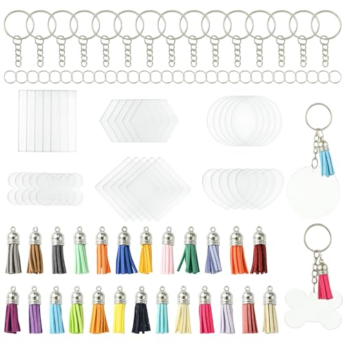 Stiesy Acryl-Schlüsselanhänger-Rohlinge für Vinyl-Set mit Quasten-Anhänger, geteilte Schlüsselringe für DIY-Schlüsselanhänger, Vinyl-Bastelarbeiten von Stiesy