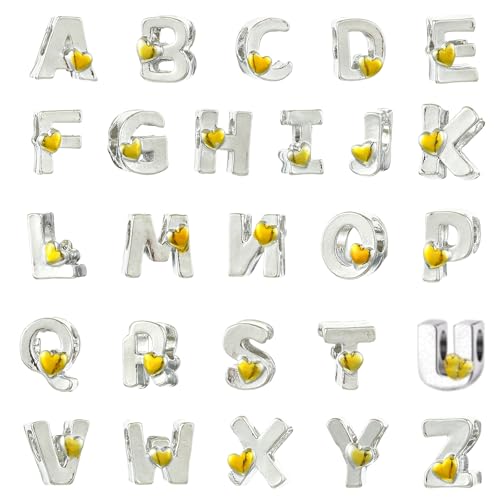 Stiesy Alphabet-Abstandshalter-Perlen mit goldenem Emaille-Herz, Zinklegierung, A-Z, Initialen-Charm-Perlen, Großpackung für Freundschaftsarmbänder, individuelle Schmuckgeschenke, 26 Stück von Stiesy