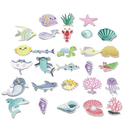 Stiesy Aufnäher zum Aufbügeln, Motiv: Meerestiere, Haie, Seesterne, tropische Fische, Delfine, Muscheln, Quallen, bestickt, Aufkleber für Kleidung, Hut, Rucksack, Tasche, Jacke, 56 Stück Stiesy Aufnäher zum Aufbügeln, Motiv: Meerestiere, Haie, Seesterne, tropische Fische, Delfine, Muscheln, Quallen, bestickt, Aufkleber für Kleidung, Hut, Rucksack, Tasche, Jacke, 56 Stück von Stiesy
