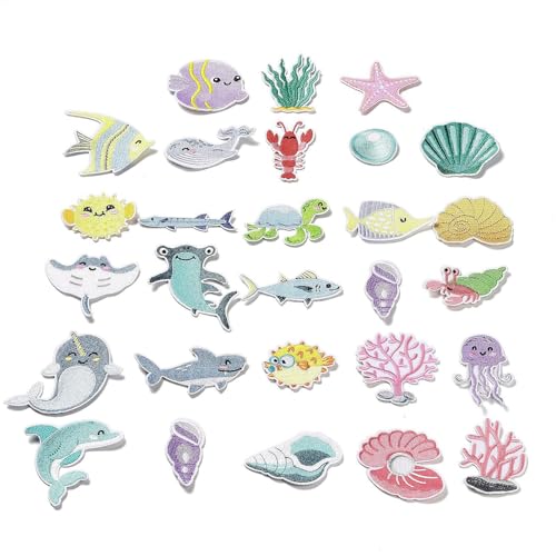 Stiesy Aufnäher zum Aufbügeln, Motiv: Meerestiere, Haie, Seesterne, tropische Fische, Delfine, Muscheln, Quallen, bestickt, Aufkleber für Kleidung, Hut, Rucksack, Tasche, Jacke, 56 Stück Stiesy Aufnäher zum Aufbügeln, Motiv: Meerestiere, Haie, Seesterne, tropische Fische, Delfine, Muscheln, Quallen, bestickt, Aufkleber für Kleidung, Hut, Rucksack, Tasche, Jacke, 56 Stück von Stiesy