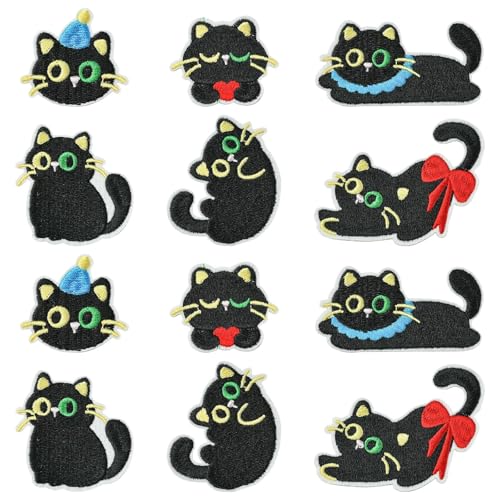 Stiesy Aufnäher zum Aufbügeln, Motiv: schwarze Katze, niedliche Tierform, Polyester, Applikationen für Jacke, Rucksack, Hut, Haustier, Kätzchen, zum Aufnähen oder Aufnähen, 12 Stück Stiesy Aufnäher zum Aufbügeln, Motiv: schwarze Katze, niedliche Tierform, Polyester, Applikationen für Jacke, Rucksack, Hut, Haustier, Kätzchen, zum Aufnähen oder Aufnähen, 12 Stück von Stiesy