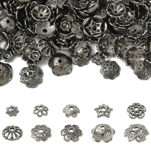 Stiesy Blumen-Perlenkappen aus Zinklegierung, für Schmuckherstellung, Ohrringe, Armbänder, Damen, Erwachsene, Basteln, 200 Stück, 10 Stile von Stiesy