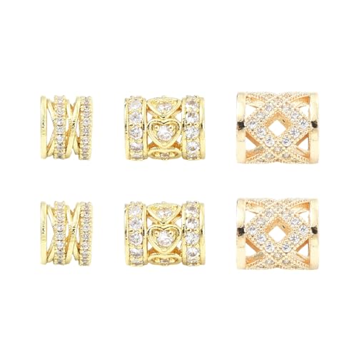 Stiesy Europäische Zirkonia-Perlen, 10,5 mm, hohle Säulen, Gold, großes Loch, für Halsketten, Armbänder, Schmuckherstellung, 6 Stück Stiesy Europäische Zirkonia-Perlen, 10,5 mm, hohle Säulen, Gold, großes Loch, für Halsketten, Armbänder, Schmuckherstellung, 6 Stück von Stiesy