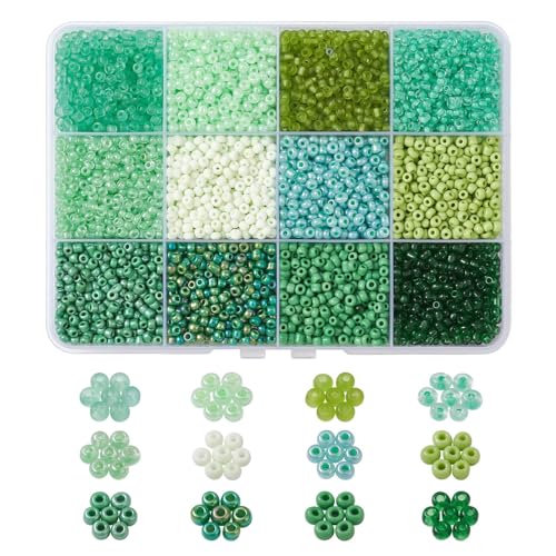 Stiesy Runde Glasperlen, ca. 3900 Stück, 12 Farben, Grün, 8/0, 3–4 mm, DIY-Schmuckherstellungs-Set Stiesy Runde Glasperlen, ca. 3900 Stück, 12 Farben, Grün, 8/0, 3–4 mm, DIY-Schmuckherstellungs-Set von Stiesy