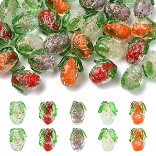 Stiesy Glasperlen, 3D-Ananas-Glasperlen, Abstandhalter, 5 Farben, Obst mit Goldfolie, Bastelperlen, Großpackung für DIY-Schmuckherstellung, Schlüsselanhänger-Zubehör, 30 Stück von Stiesy